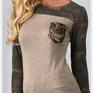 Camo, sequin pocket T boutique